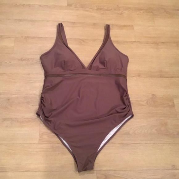 Women’s Plus Size V Neck Mesh Sheer Tummy Control One Piece Bathing Suit - Picture 2 of 4